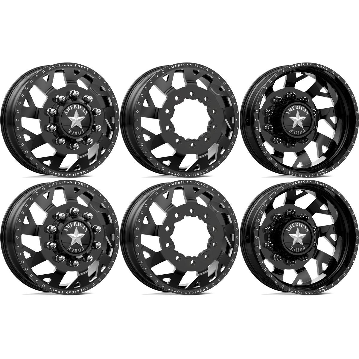 American Force Man O'War Gloss Black Milled 28x8.25 28" Dually Wheels