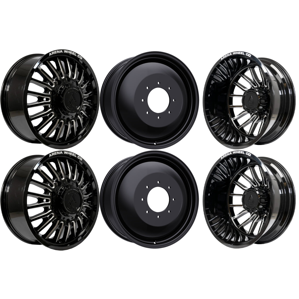 Arena Thunder Gloss Black And Milled 20x8.25 20" Dually Wheels