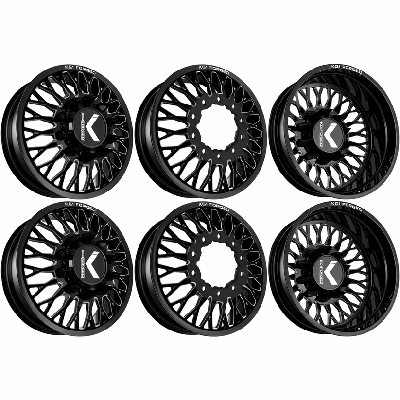 KG1 KD049 Jacked-KD Gloss Black 24x8.25 24" Dually Wheels