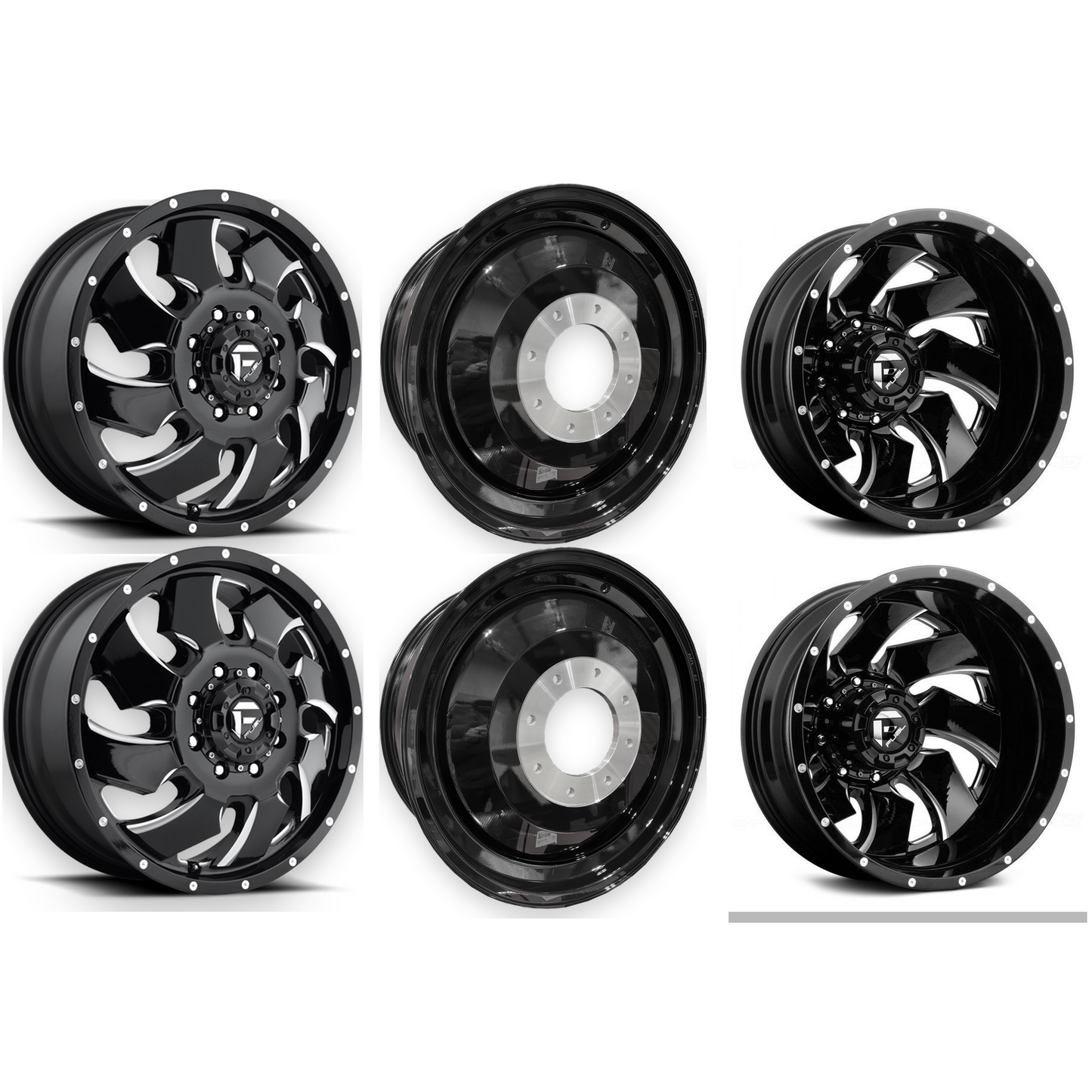 Fuel Offroad Cleaver Gloss Black Milled 20x8.25 20" Dually Wheels
