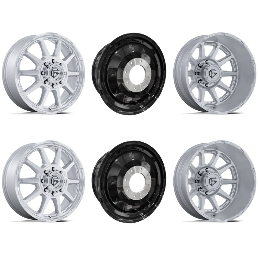 Fuel Offroad D912 Circuit Gloss Silver Machined Face 24x8.25 10x225 Dually Wheels