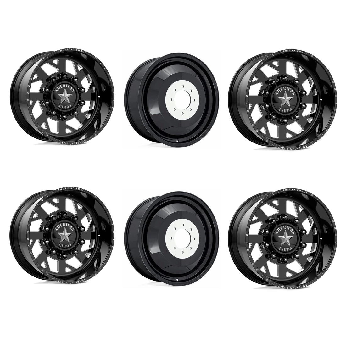 American Force 6D04 Man O'War SD Gloss Black Milled 22x11 8x170 Dually Wheels