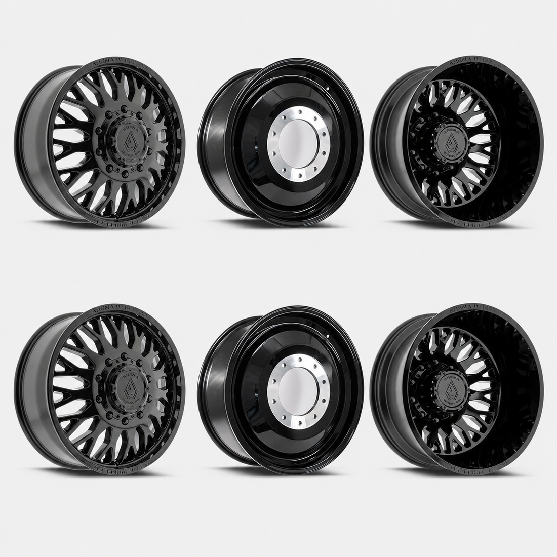 Arena Monarch Gloss Black 20x8.25 8x210 Dually Wheels