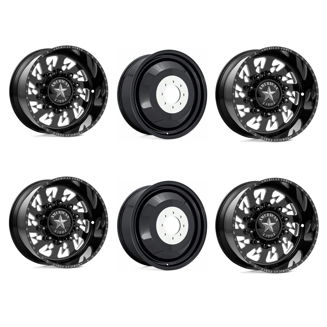 American Force 6G14 Sideways SD Gloss Black Milled 22x11 8x170 Dually Wheels