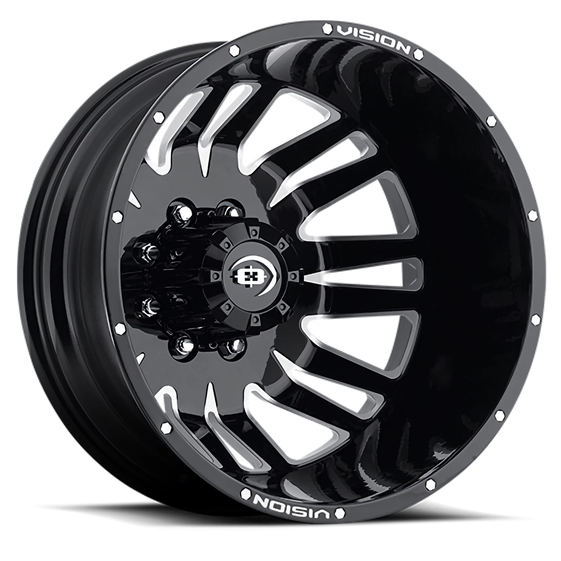 Vision 401 Rival Gloss Black Machined Face 20x8.25 8x165.1 (8x6.5) Dually Wheels