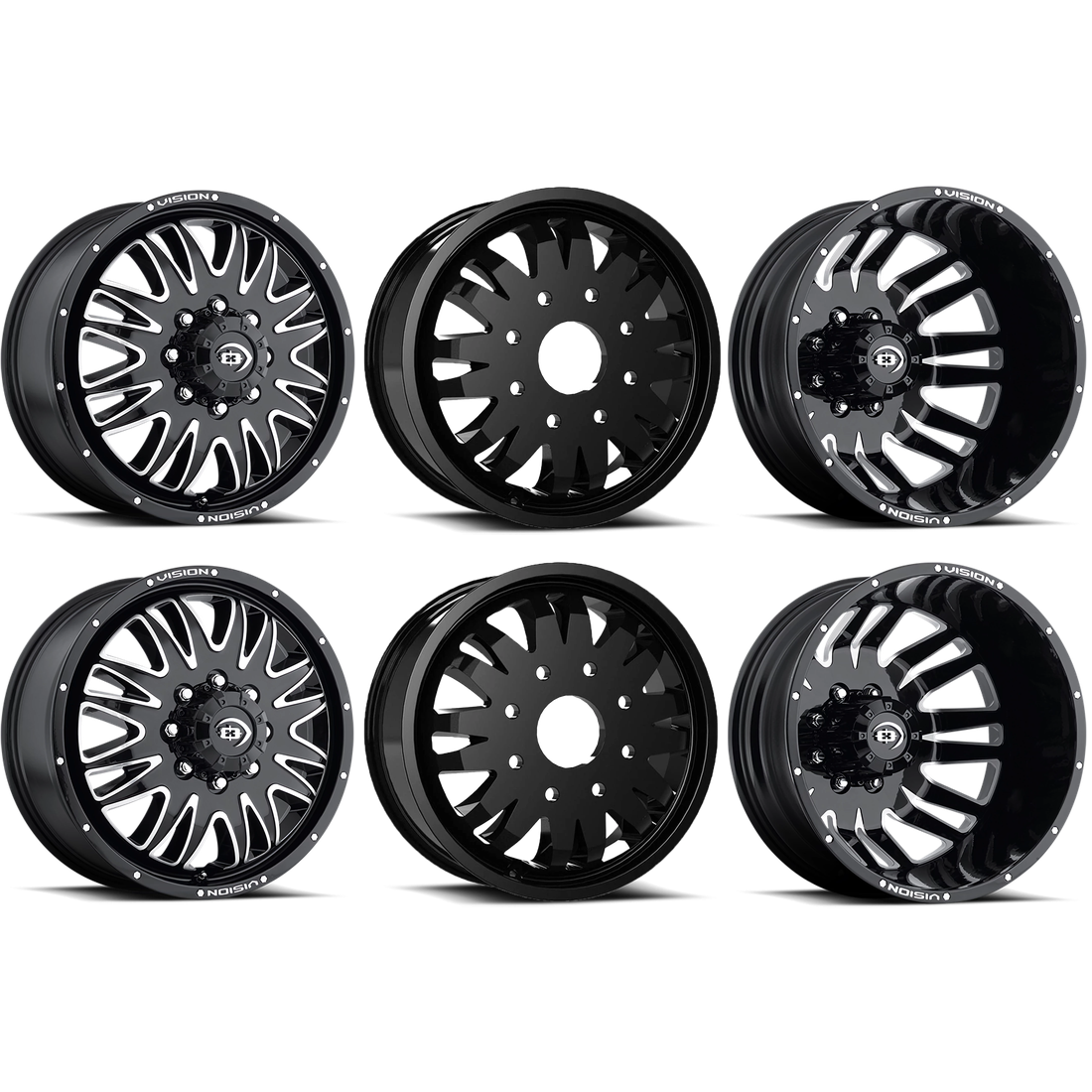 Vision 401 Rival Gloss Black Machined Face 20x8.25 8x170 Dually Wheels
