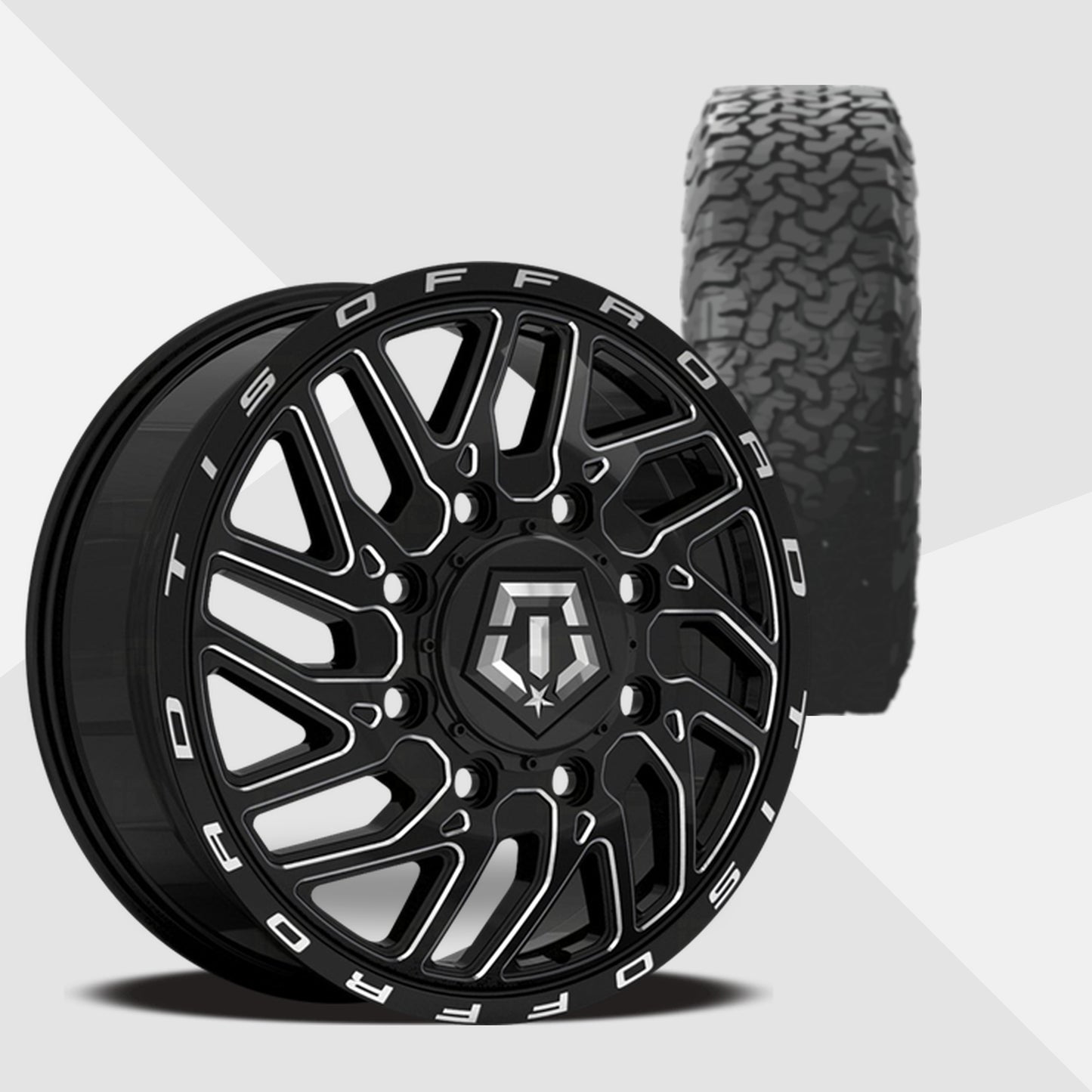 TIS 544BM Dually Black Milled 20x8.25 Wheels & BF Goodrich Tires All-Terrain T/A KO3 35x11.50R20 Tires - 20" Dually Package