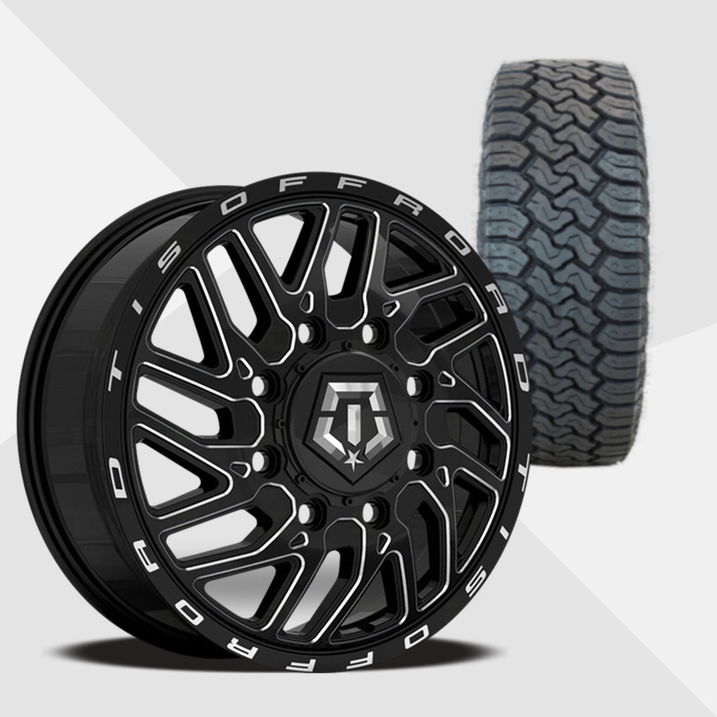 TIS 544BM Dually Black Milled 20x8.25 Wheels & Toyo Tires Open Country C/T 265/60R20 Tires - 20" Dually Package