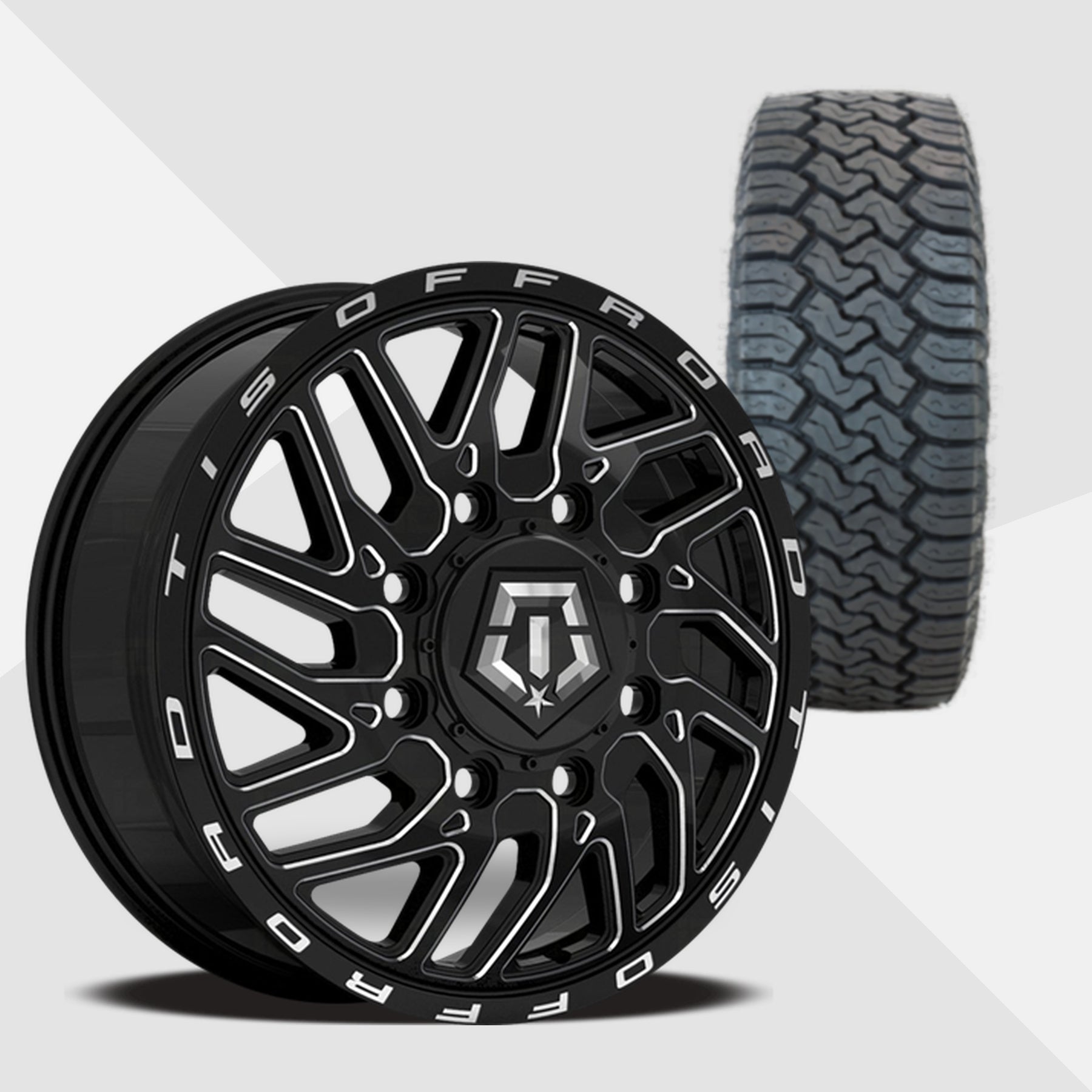 TIS 544BM Dually Black Milled 20x8.25 Wheels & Toyo Tires Open Country C/T 265/60R20 Tires - 20" Dually Package