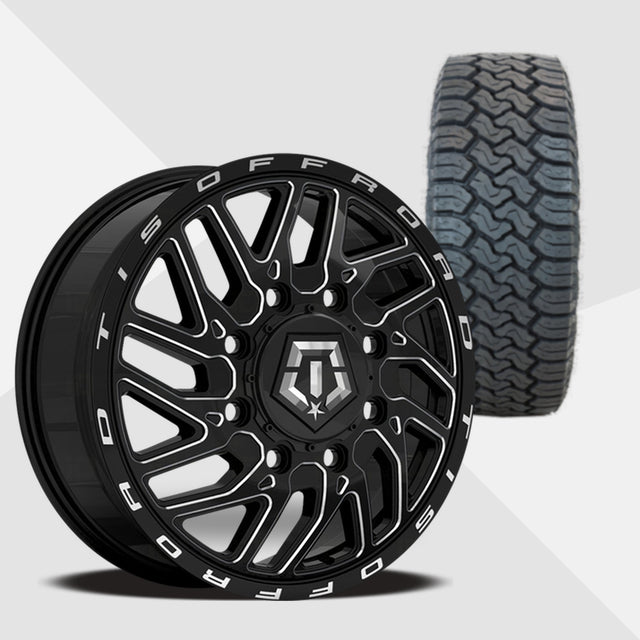 TIS 544BM Dually Black Milled 20x8.25 Wheels & Toyo Tires Open Country C/T 265/60R20 Tires - 20" Dually Package