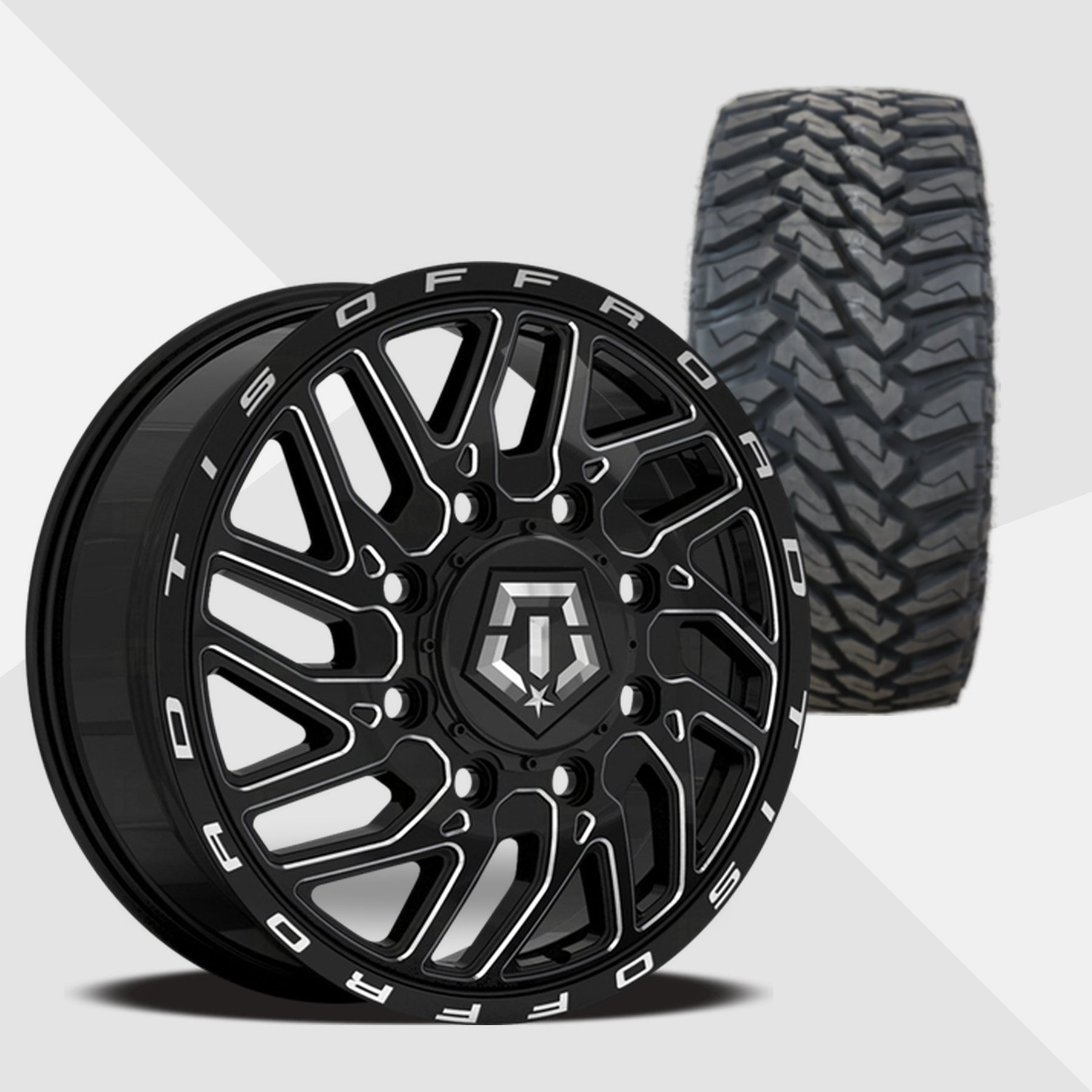 TIS 544BM Dually Black Milled 20x8.25 Wheels & Venom Power Tires Terra Hunter M/T 285/55R20 Tires - 20" Dually Package