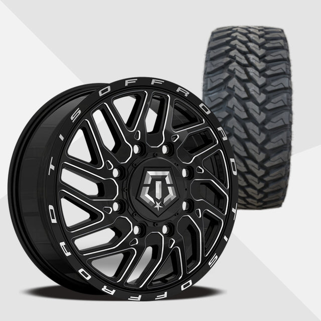TIS 544BM Dually Black Milled 20x8.25 Wheels & Venom Power Tires Terra Hunter M/T 285/55R20 Tires - 20" Dually Package