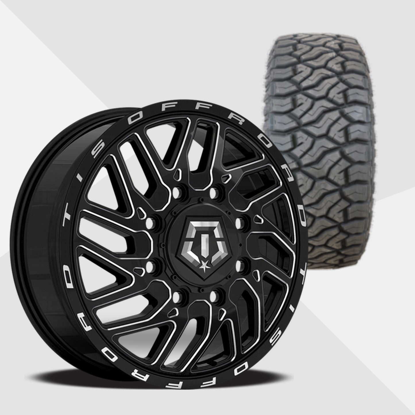 TIS 544BM Dually Black Milled 20x8.25 Wheels & Venom Power Tires Terra Hunter R/T 275/55R20 Tires - 20" Dually Package