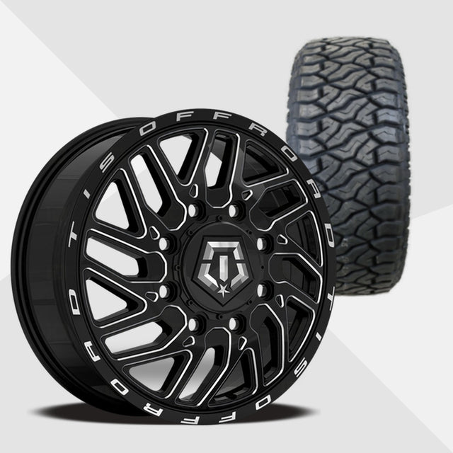 TIS 544BM Dually Black Milled 20x8.25 Wheels & Venom Power Tires Terra Hunter R/T Plus 275/65R20 Tires - 20" Dually Package