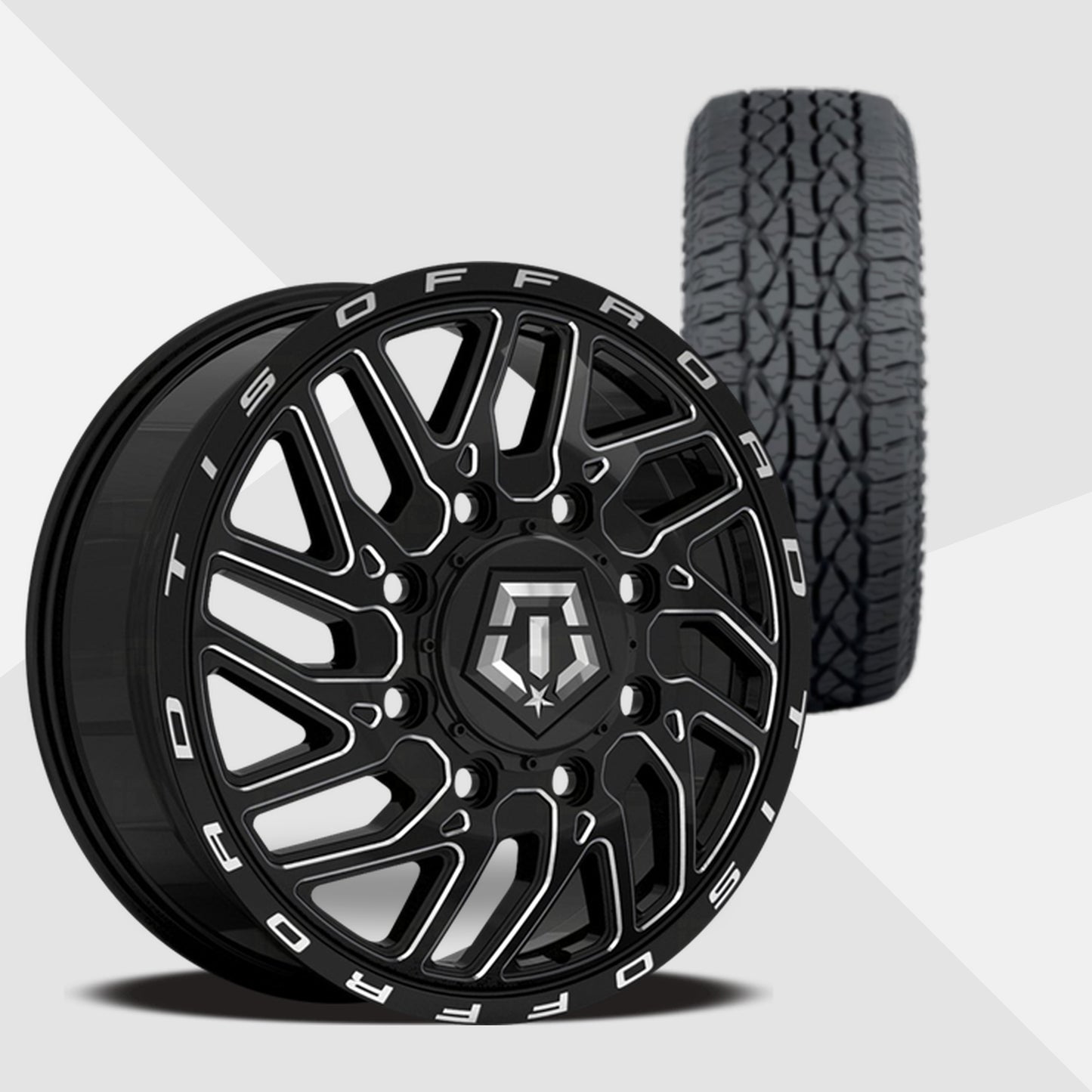 TIS 544BM Dually Black Milled 20x8.25 Wheels & Atturo Tires Trail Blade ATS 33x12.50R20 Tires - 20" Dually Package