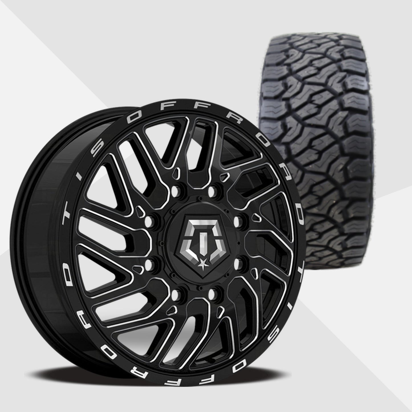 TIS 544BM Dually Black Milled 20x8.25 Wheels & Venom Power Tires Trail Hunter ATX 33x12.50R20 Tires - 20" Dually Package