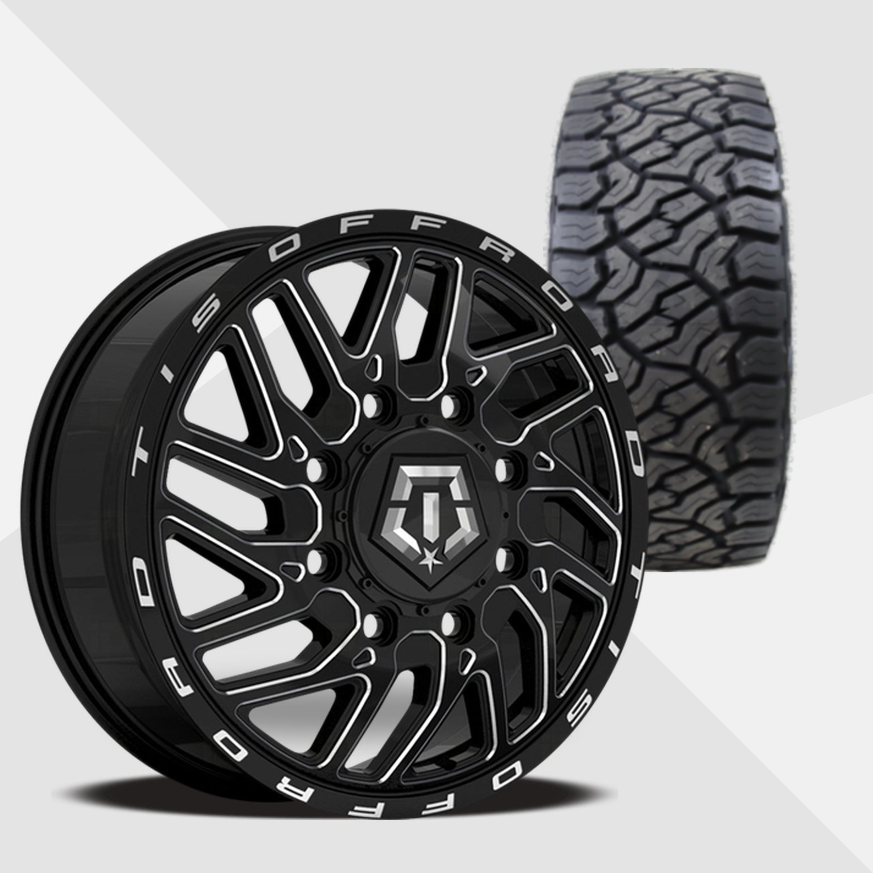 TIS 544BM Dually Black Milled 20x8.25 Wheels & Venom Power Tires Trail Hunter ATX 33x12.50R20 Tires - 20" Dually Package