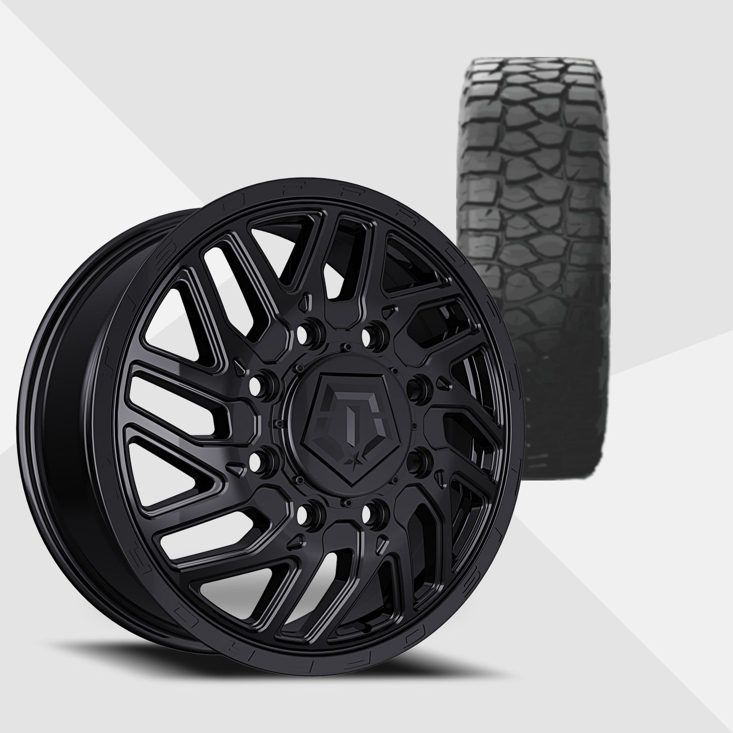 TIS 544B Dually Gloss Black 22x8.25 Wheels & BF Goodrich Tires HD-Terrain T/A KT 37x13.50R22 Tires - 22" Dually Package