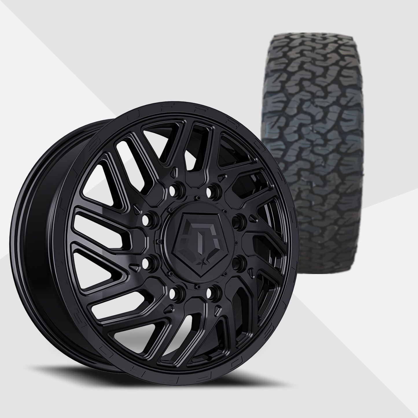 TIS 544B Dually Gloss Black 20x8.25 Wheels & BF Goodrich Tires T/A KO2 A/T 265/60R20 Tires - 20" Dually Package