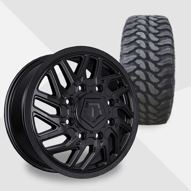 TIS 544B Dually Gloss Black 20x8.25 Wheels & TIS Tires TIS Offroad TT1 M/T 275/55R20 Tires - 20" Dually Package