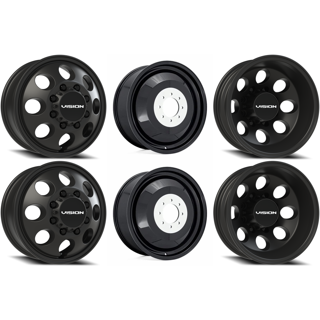 Vision 56 Midway Satin Black 16x6 8x170 Dually Wheels