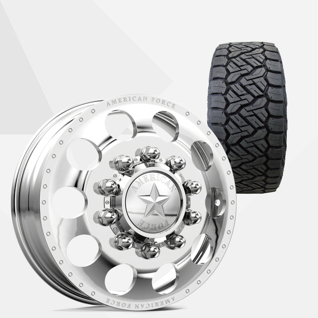 American Force 5 Holes Polished 24x8.25 Wheels & Nitto Tires Recon Grappler A/T 315/50R24 Tires - 24" Dually Package