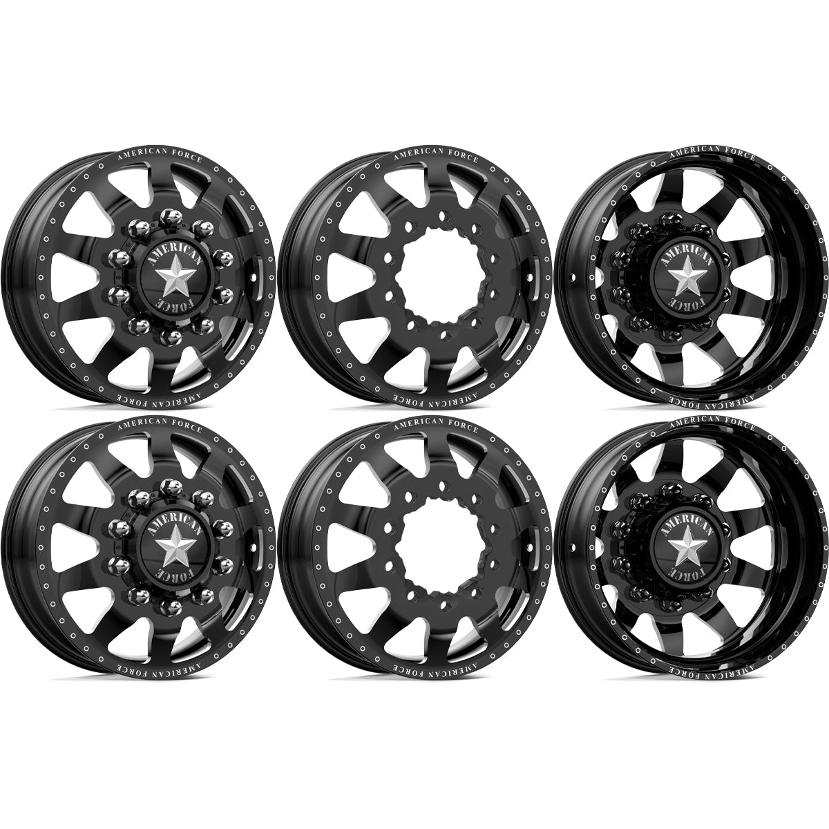 American Force Independence Gloss Black Milled 28x8.25 28" Dually Wheels