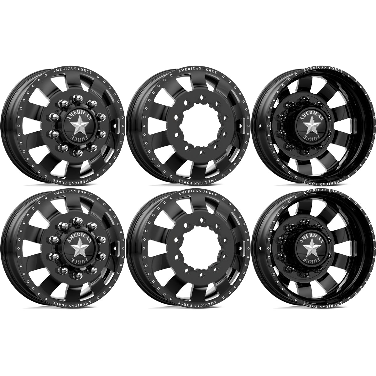 American Force Bolt Gloss Black Milled 26x8.25 26" Dually Wheels