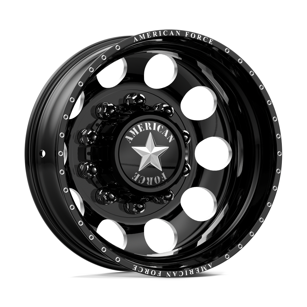 American Force Holes Gloss Black Milled 22x8.25 22.5" Dually Wheels