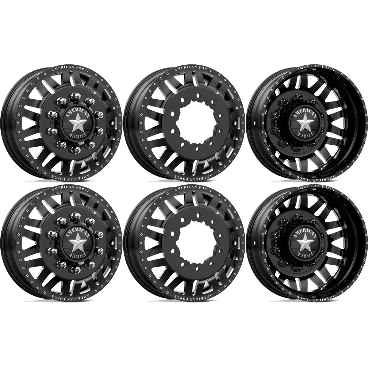 American Force Liberty Gloss Black Milled 28x8.25 28" Dually Wheels
