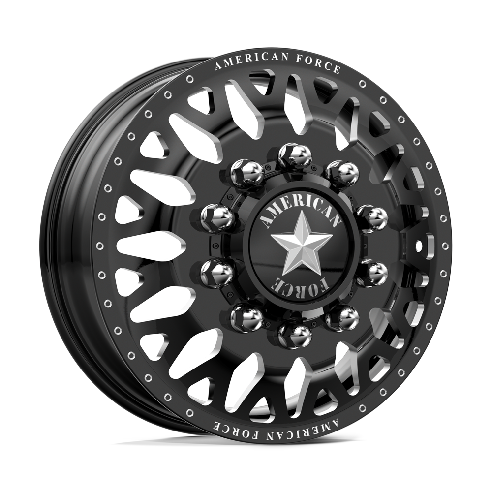 American Force Evo Gloss Black Milled 22x8.25 22.5" Dually Wheels