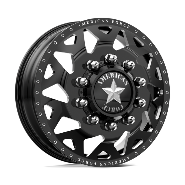 American Force Contra Gloss Black Milled 22x8.25 22.5" Dually Wheels