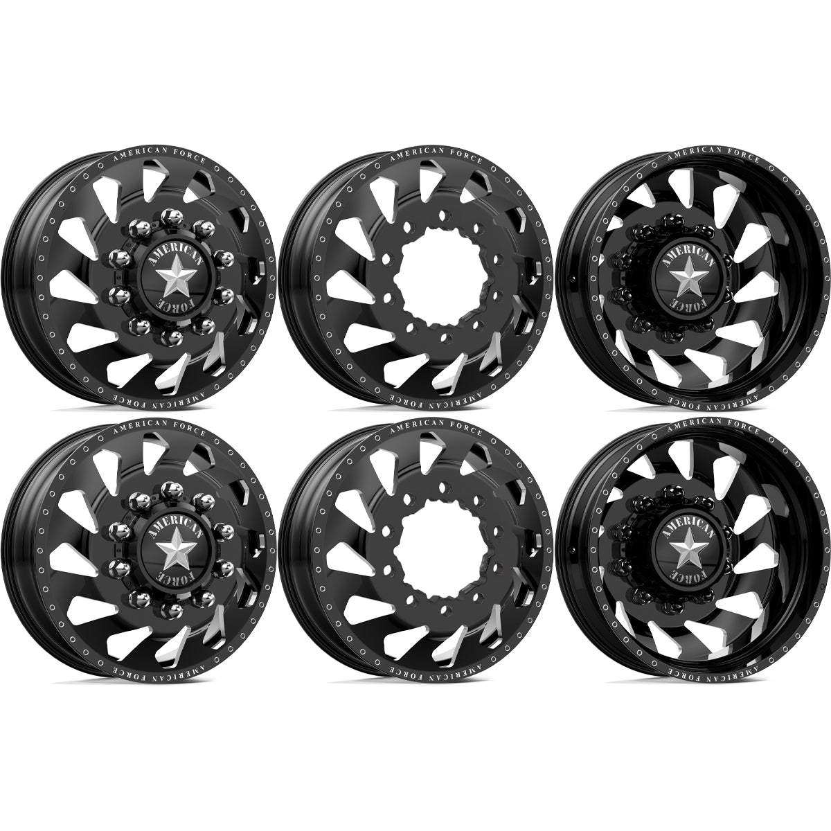 American Force Thunder Gloss Black Milled 22x8.25 22" Dually Wheels