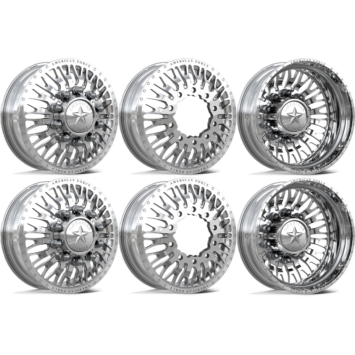 American Force Business Polished 22x8.25 22.5" Dually Wheels