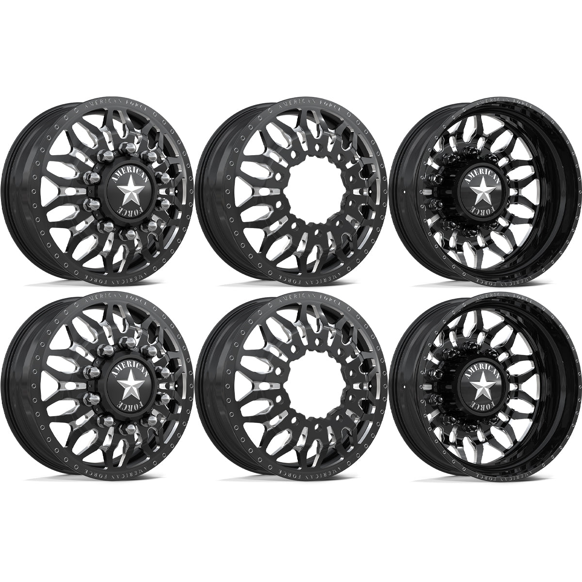 American Force Shrapnel Gloss Black Milled 28x8.25 28" Dually Wheels