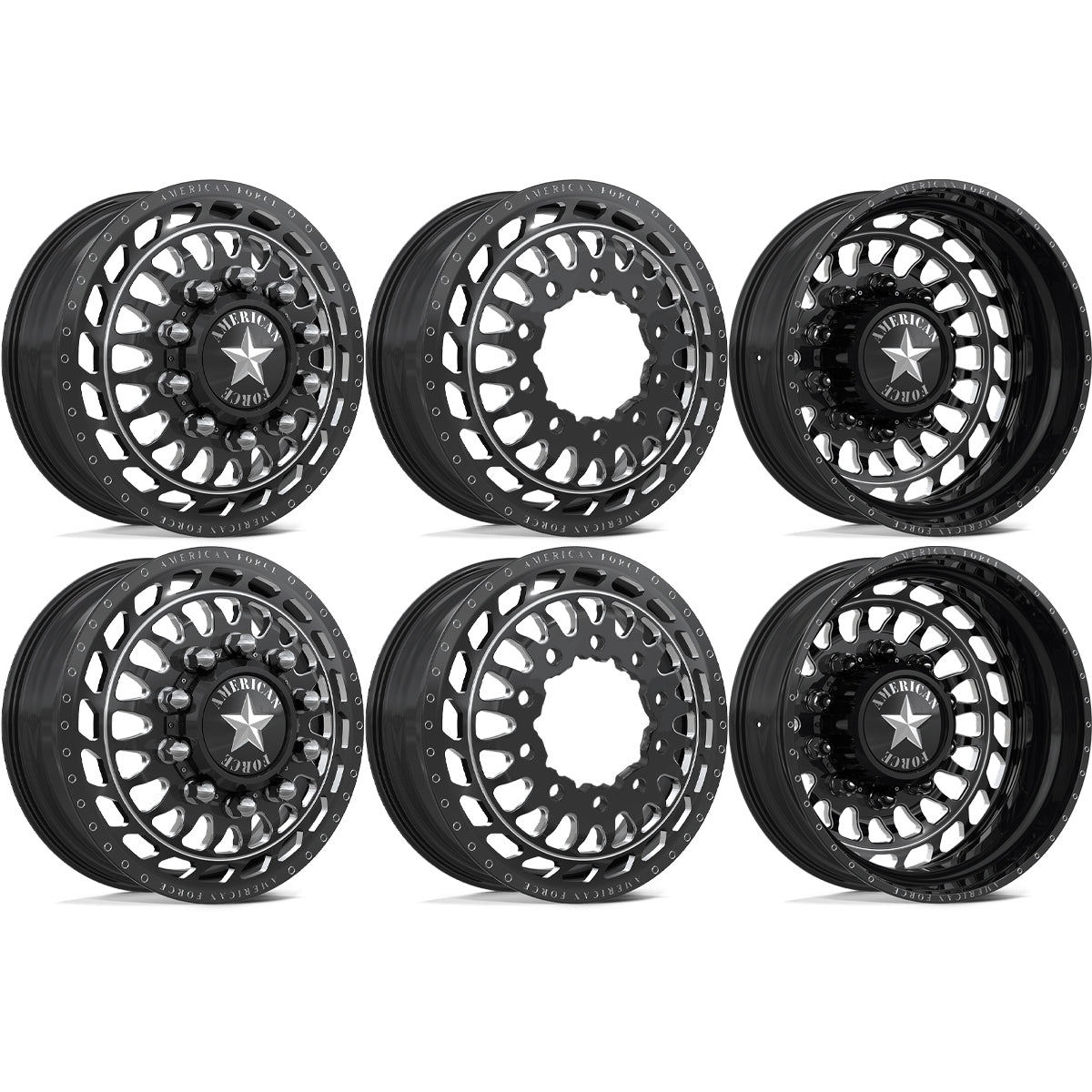 American Force Plex Gloss Black Milled 28x8.25 28" Dually Wheels