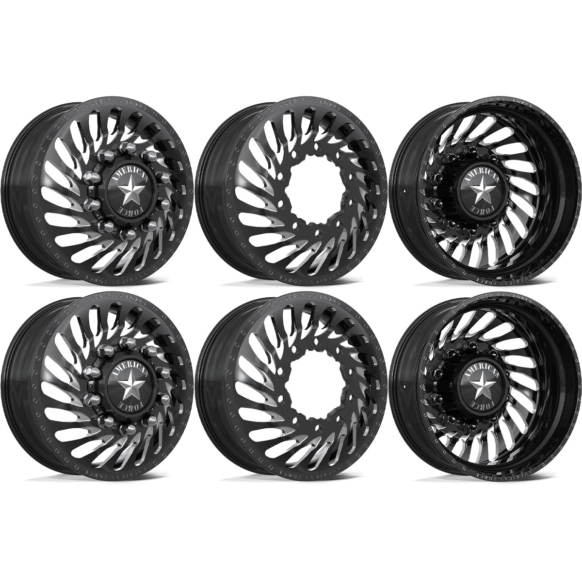 American Force Riptide Gloss Black Milled 22x8.25 22" Dually Wheels