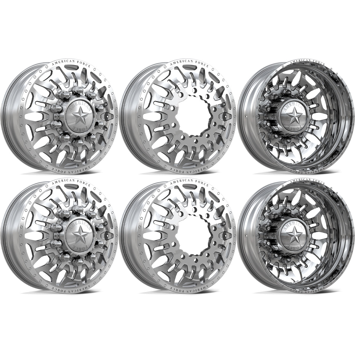 American Force Overhaul Polished 22x8.25 22.5" Dually Wheels