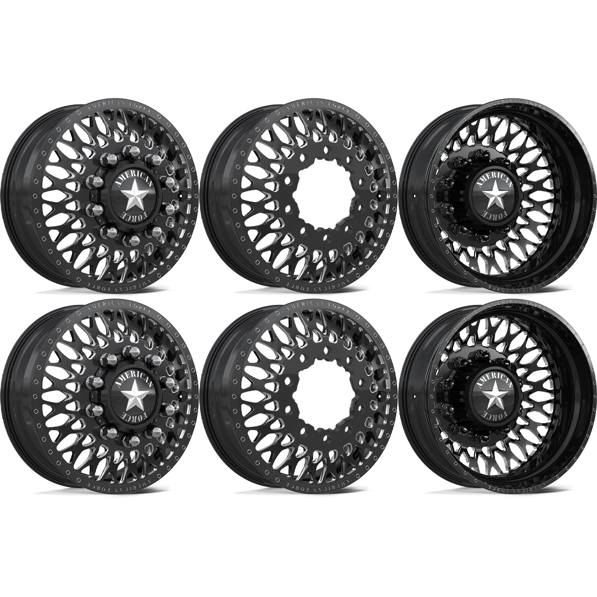 American Force Covert Gloss Black Milled 28x8.25 28" Dually Wheels