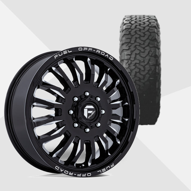 Fuel Offroad ARC Gloss Black Milled 20x8.25 Wheels & BF Goodrich Tires All-Terrain T/A KO3 285/55R20 Tires - 20" Dually Package