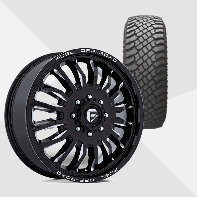 Fuel Offroad ARC Gloss Black Milled 20x8.25 Wheels & Atturo Tires Trail Blade X/T 33x12.50R20 Tires - 20" Dually Package