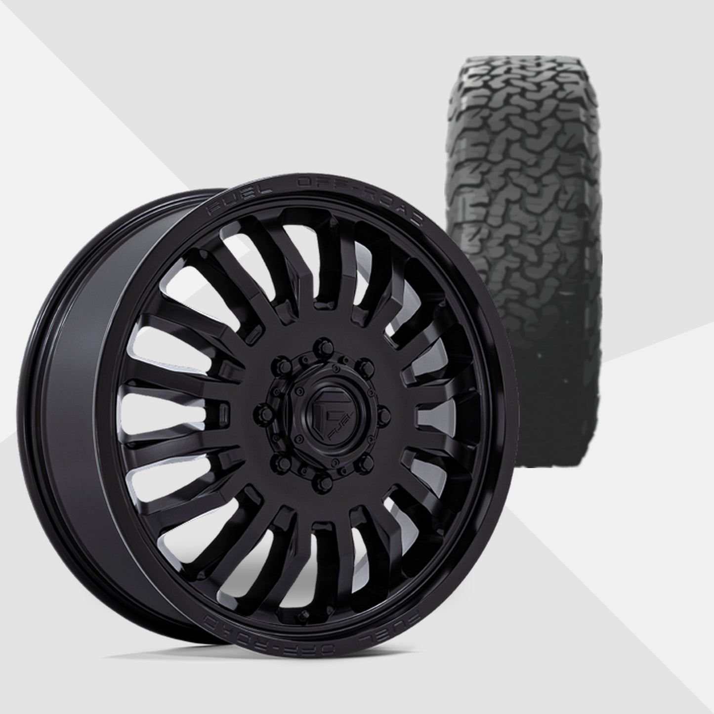 Fuel Offroad ARC Blackout 20x8.25 Wheels & BF Goodrich Tires All-Terrain T/A KO3 35x12.50R20 Tires - 20" Dually Package