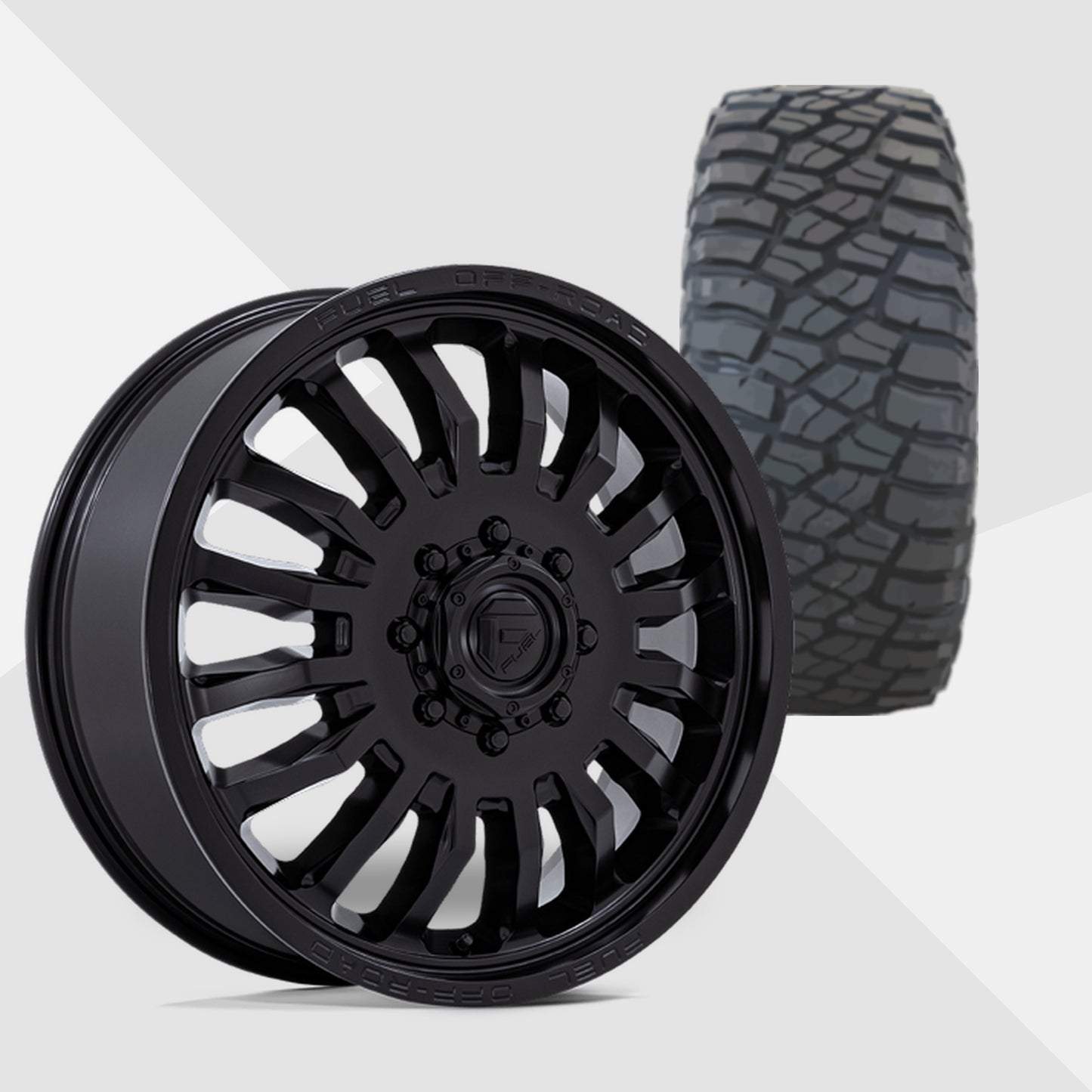 Fuel Offroad ARC Blackout 20x8.25 Wheels & BF Goodrich Tires Mud Terrain T/A KM3 33x12.50R20 Tires - 20" Dually Package