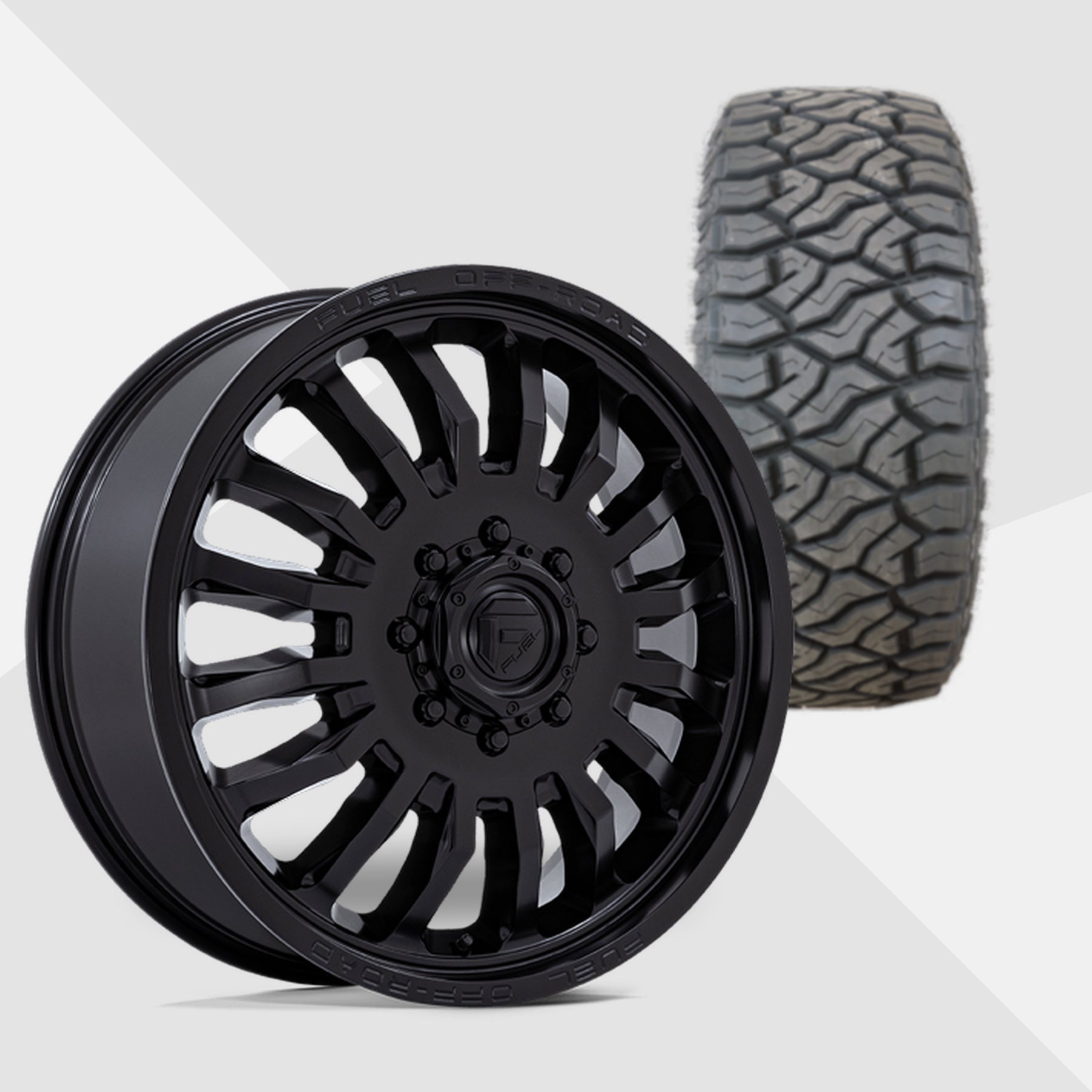 Fuel Offroad ARC Blackout 20x8.25 Wheels & Venom Power Tires Terra Hunter R/T 275/55R20 Tires - 20" Dually Package