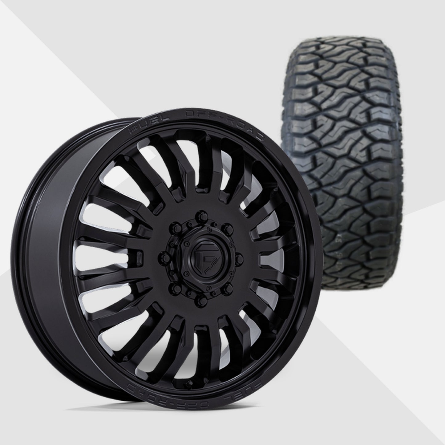 Fuel Offroad ARC Blackout 20x8.25 Wheels & Venom Power Tires Terra Hunter R/T Plus 275/65R20 Tires - 20" Dually Package