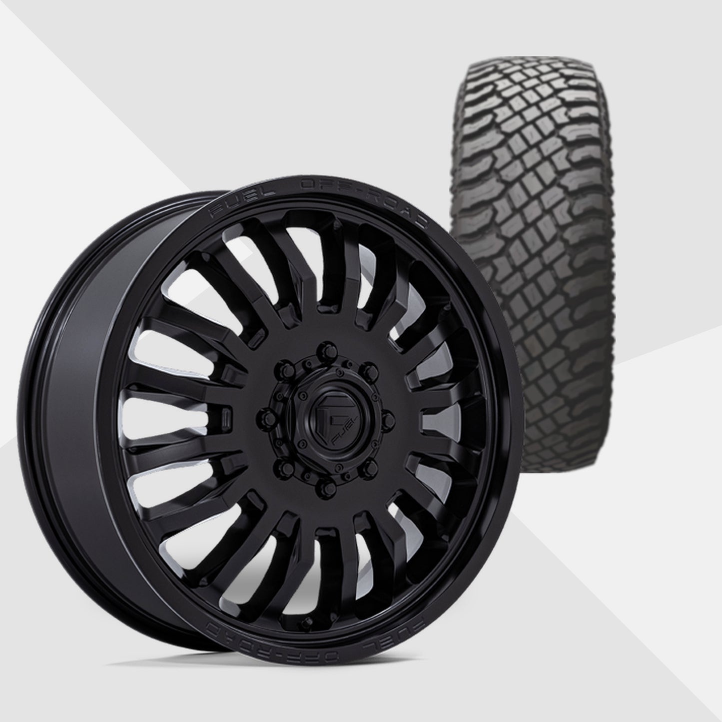 Fuel Offroad ARC Blackout 20x8.25 Wheels & Atturo Tires Trail Blade X/T 295/60R20 Tires - 20" Dually Package