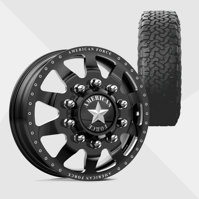 American Force Independence Gloss Black Milled 22x8.25 8x170 with BF Goodrich Tires All-Terrain T/A KO3 285/55R22 Dually Package