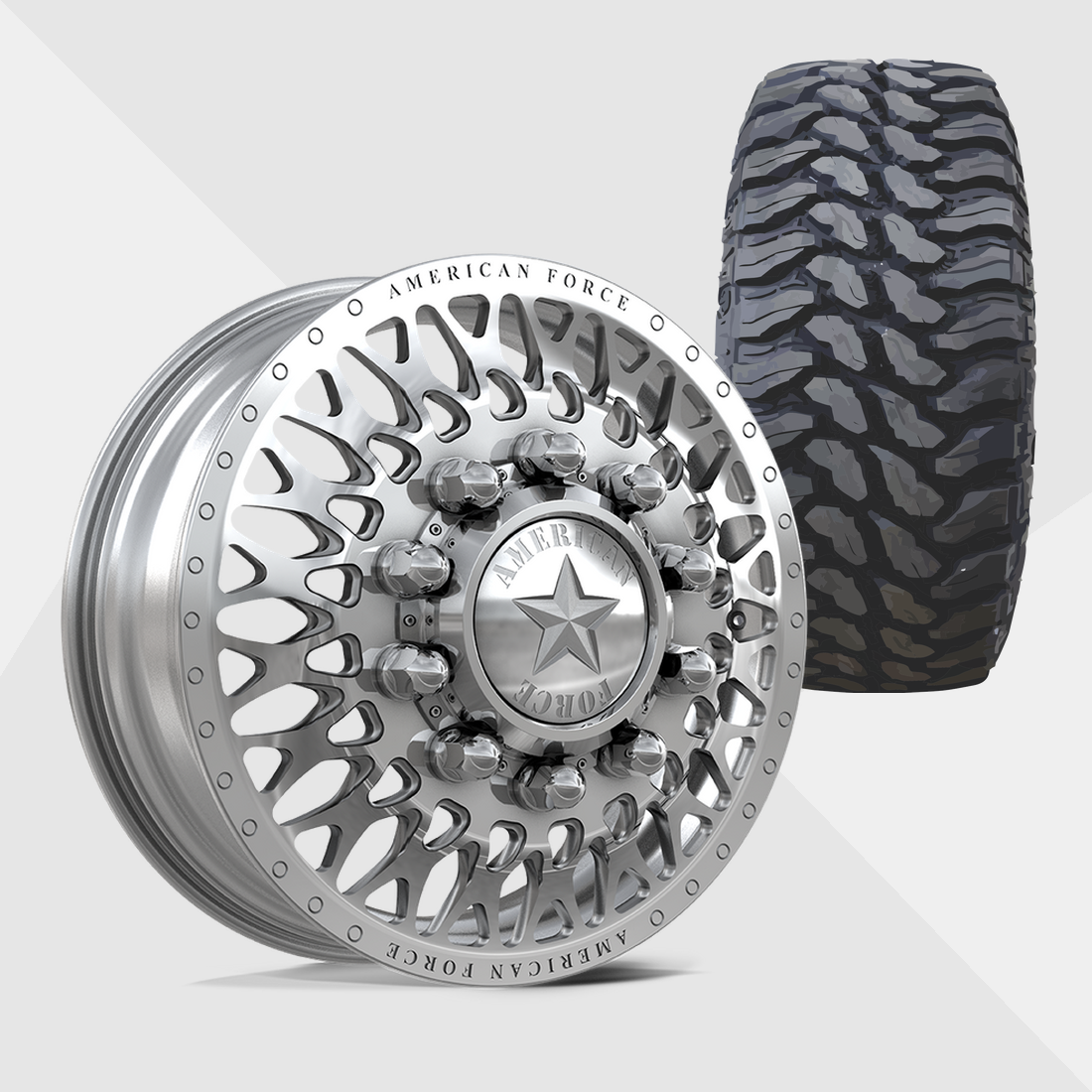 American Force Covert Polished 24x8.25 8x225 with TIS Tires TIS Offroad TT1 M/T 35x13.50R24 Dually Package