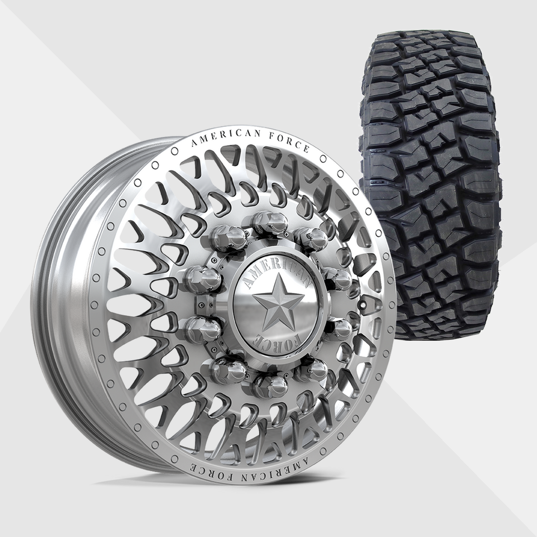 American Force Covert Polished 22x8.25 10x225 with Toyo Tires Open Country R/T Pro 37x13.50R22 Dually Package