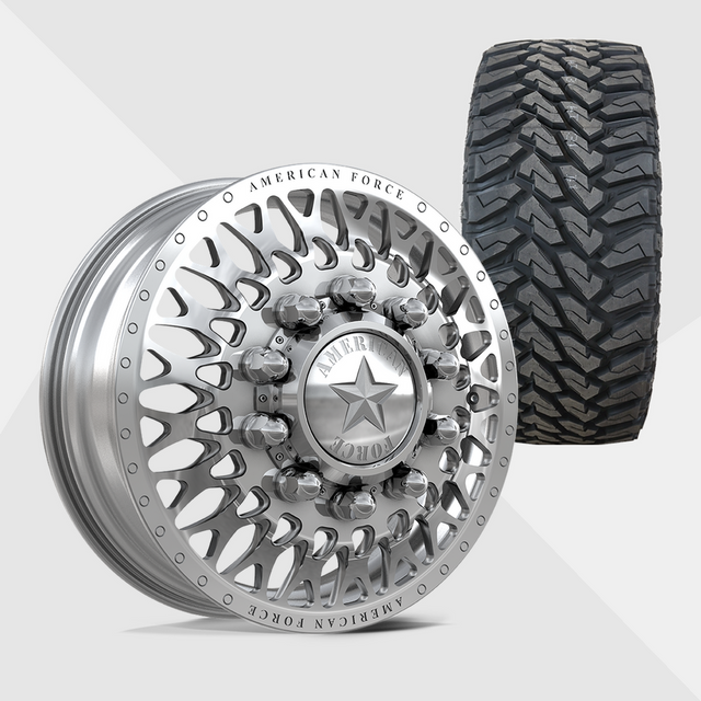 American Force Covert Polished 22x8.25 8x170 with Venom Power Tires Terra Hunter M/T 33x12.50R22 Dually Package